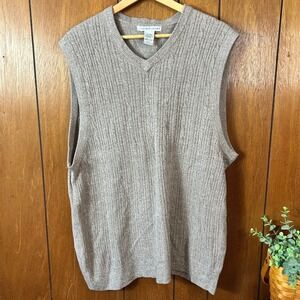 GEOFFREY BEENE Mens XL G Vest Tan Cable Knit‎ V Neck Academia Classiccore Preppy